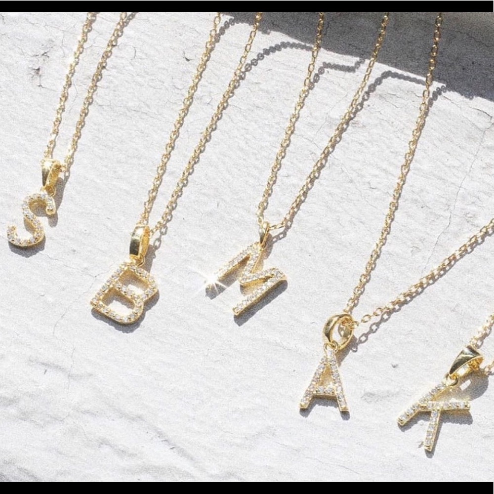 925 CZs Sterling Silver INITIAL LETTERS NECKLACE 16” + 2”